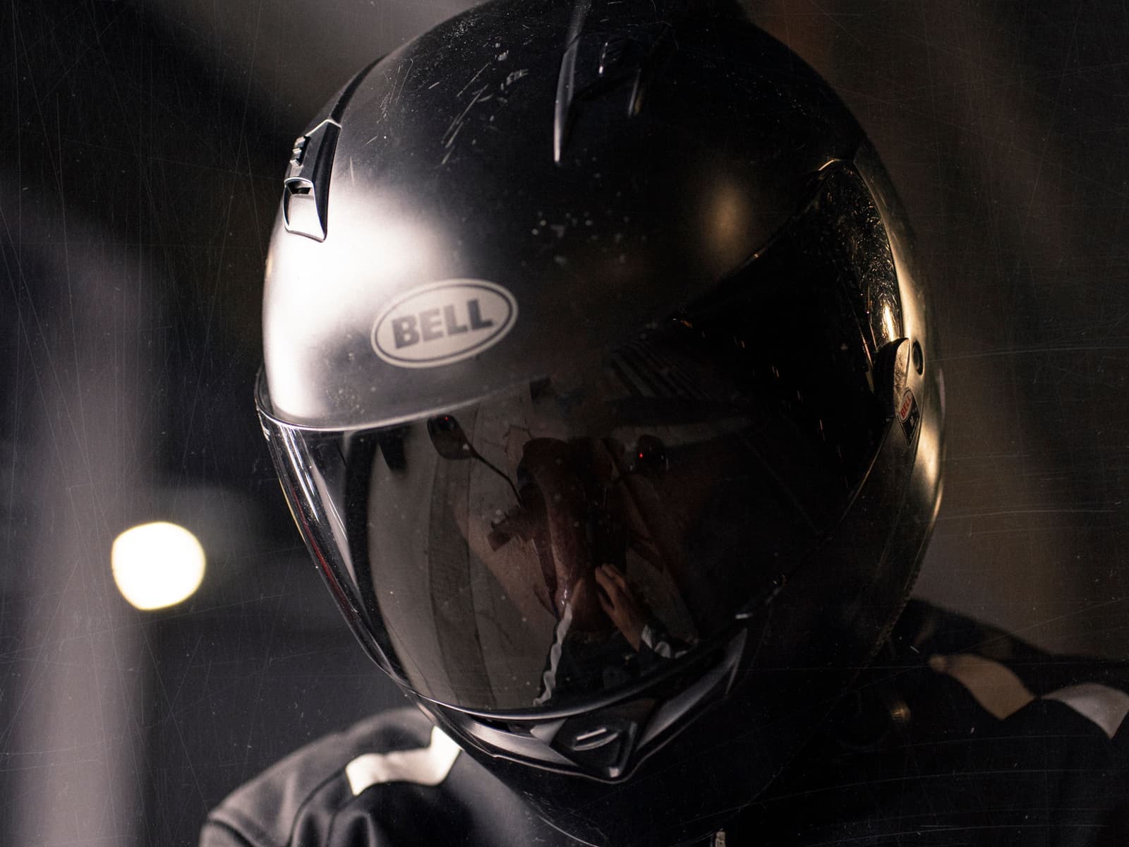 Certification labels inside a carbon sport helmet